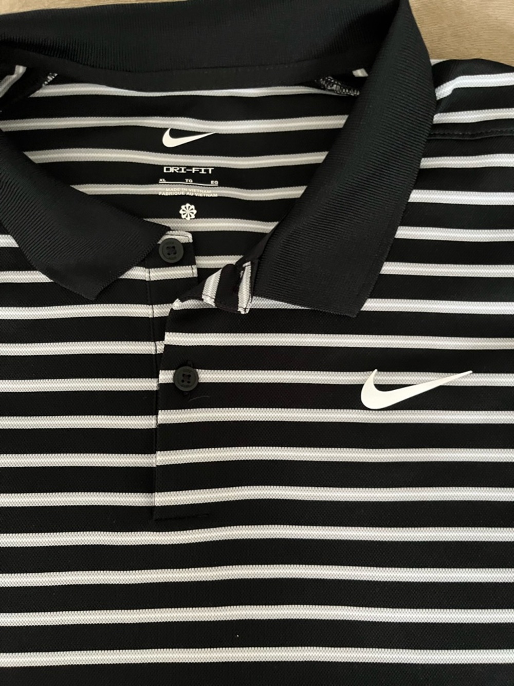 Nike Dri-FIT Black & White shirt sleeve Striped Polo size xl - Picture 2 of 3